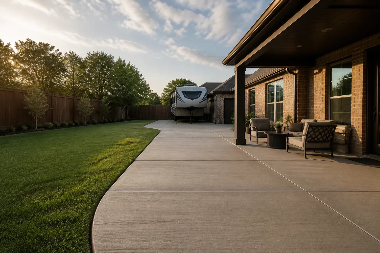 Finished concrete patio and flatwork at a North Texas property